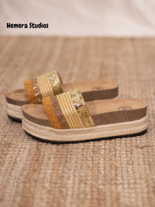 Hemera Studios Platte Platform Sandalen Vrouwen 2021 Zomer Slippers Versierd Parels Bloemen Espadrilles Multicolor